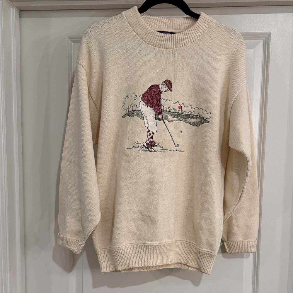 Nutmeg Mills Cream Golf Print Men's Sweater